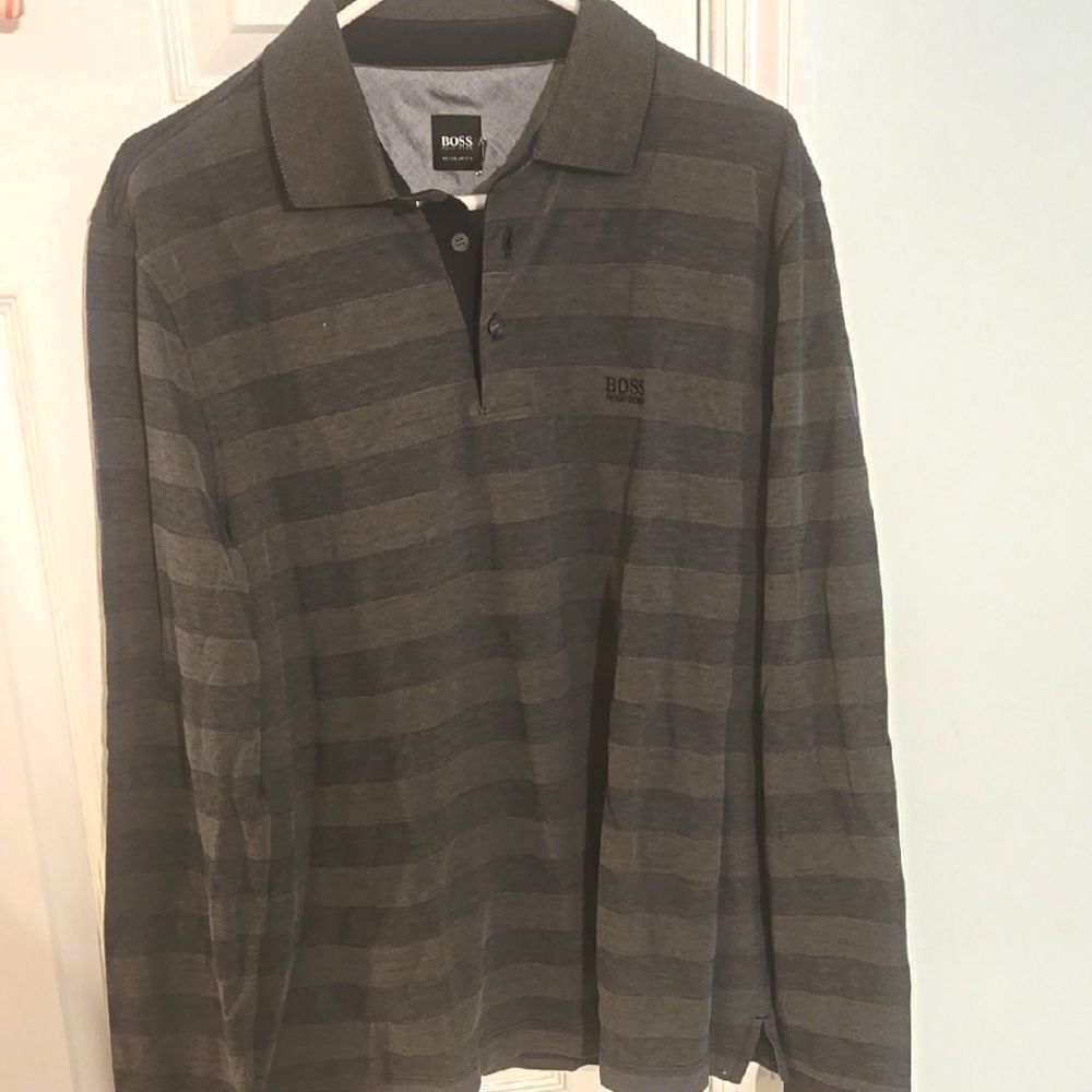 BOSS Men's Striped Gray Polo Shirt